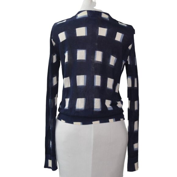 Tory Burch Cardigan Sweater Womens Small Navy Antibesa Cotton Geometric Pattern - Picture 3 of 11
